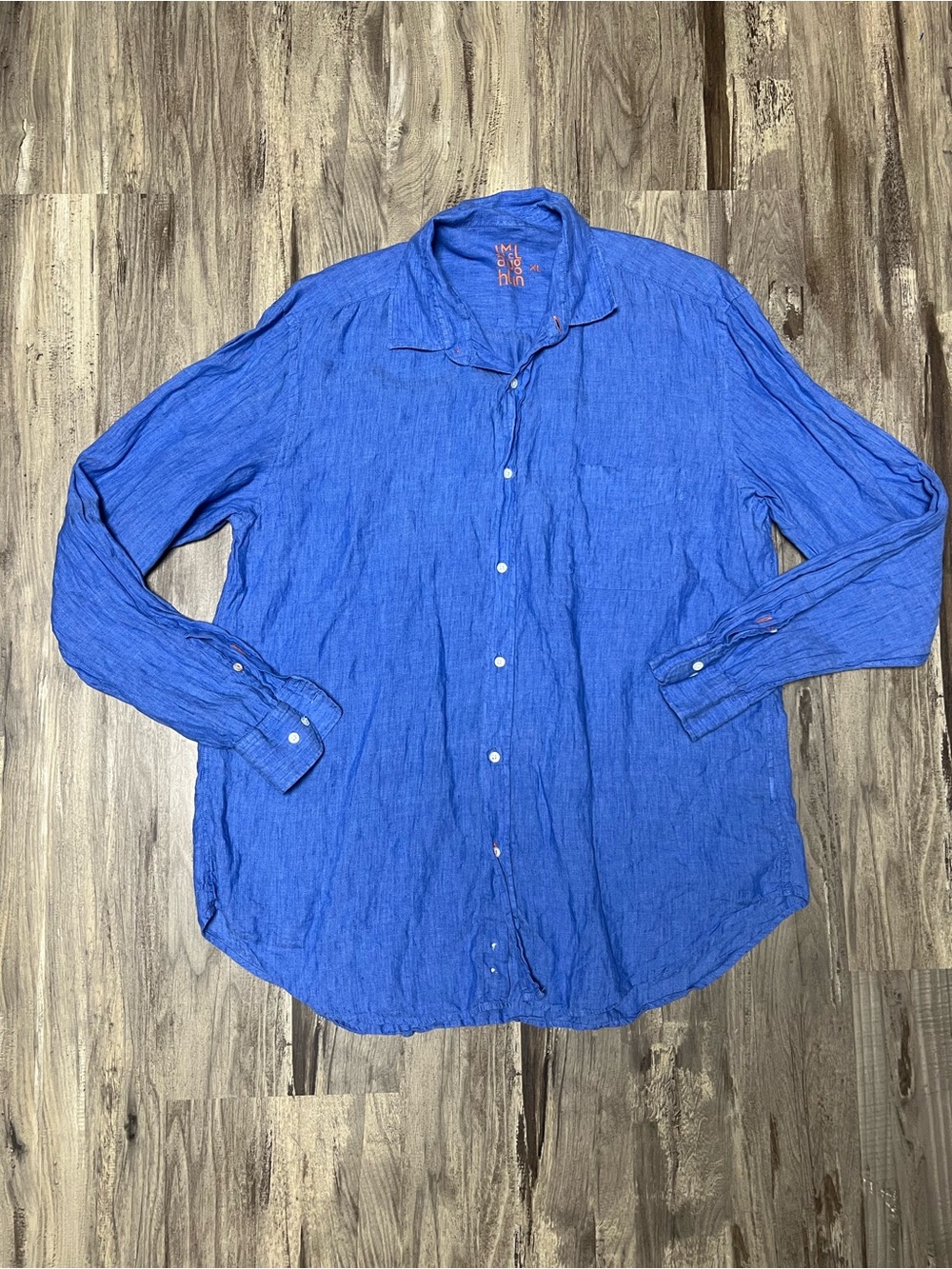 J.McLaughlin Men's XL Gramercy 100% Linen Shirt French Blue Long Sleeve Casual